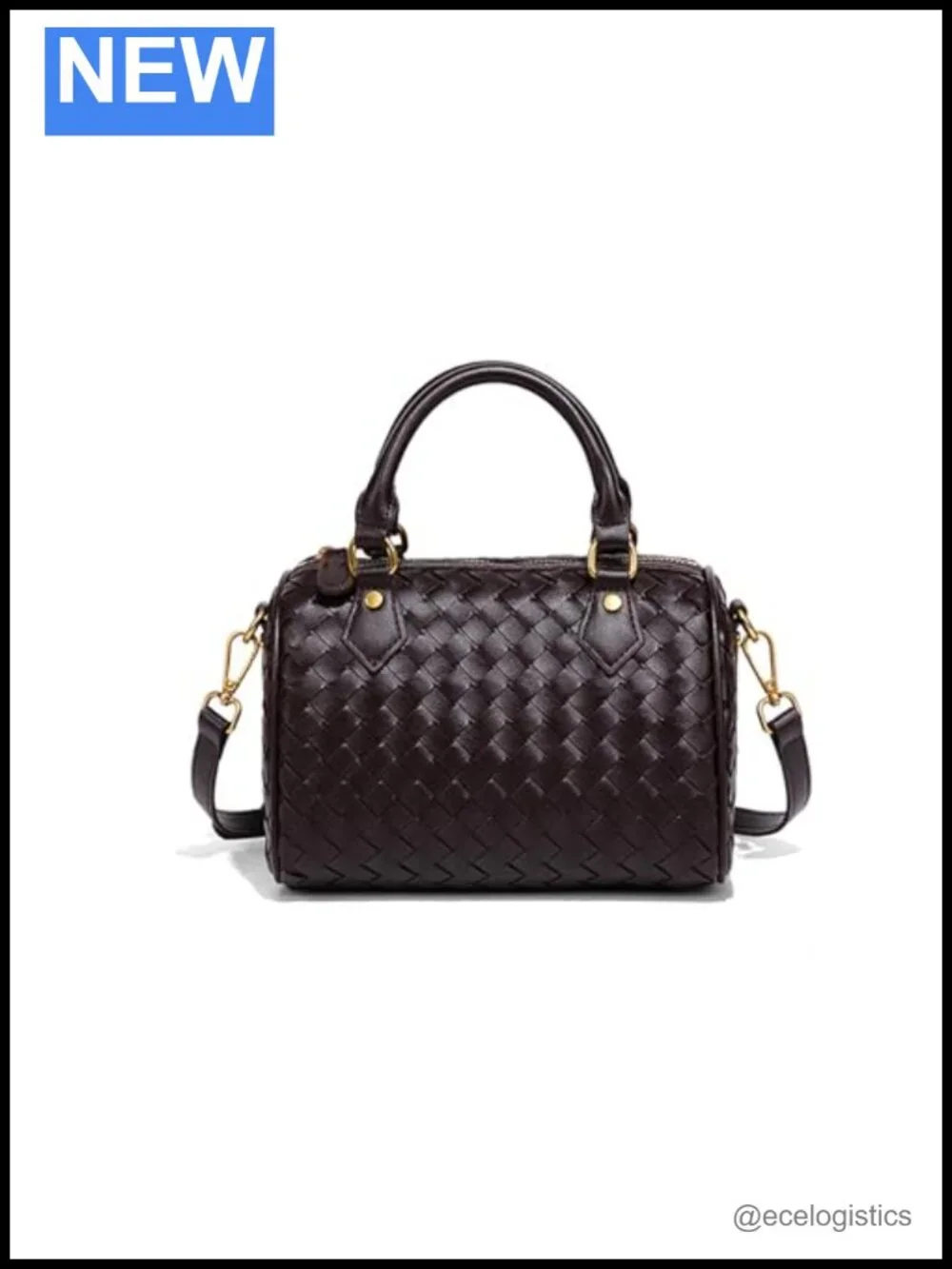 Women's Woven Leather Satchel Handbag with Top Handle & Crossbody Strap